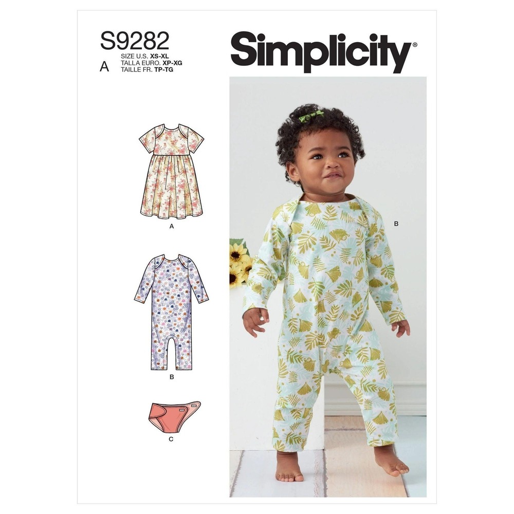 Simplicity Sewing Pattern 10990 / 9282 Infants Dress Romper Diaper Cover XS-XL
